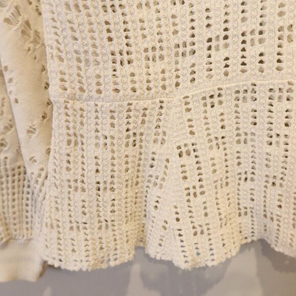 ALC crochet open knit sweater white baloon sleeve Large peplum stretch lace crew - Picture 4 of 9